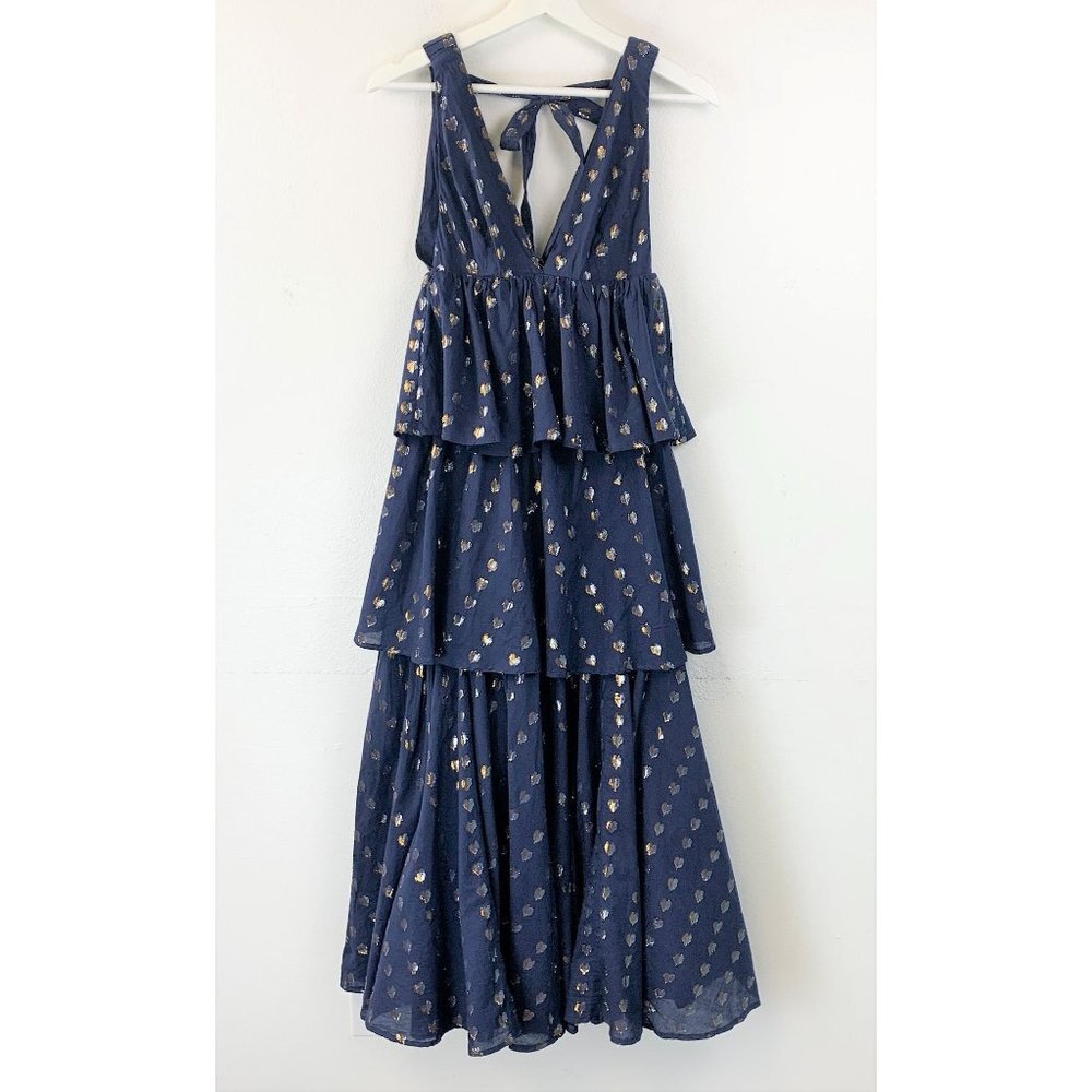 NWT A.L.C. Rhode Leela Dress Tiered Midi Dress with Metallic Hearts Size XS